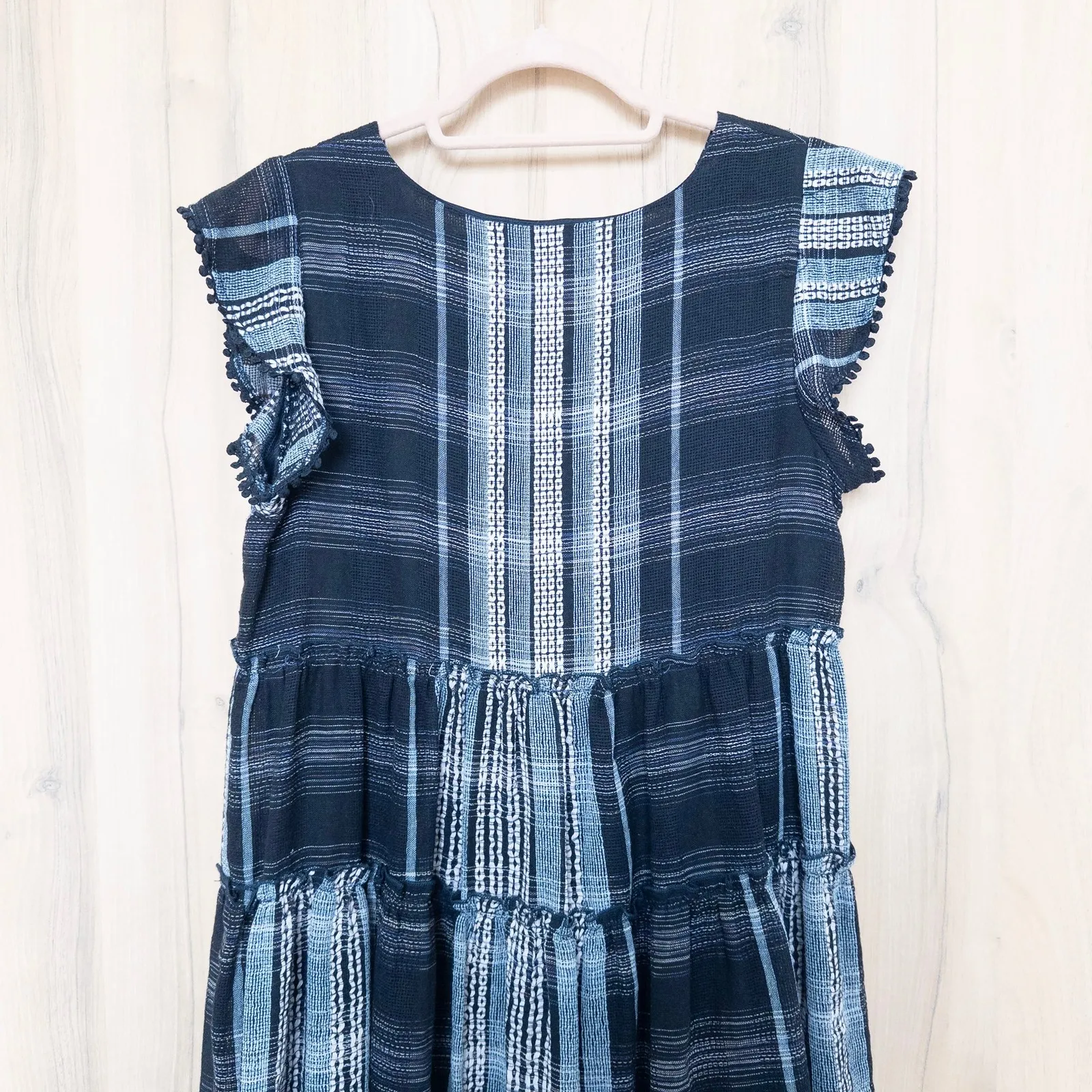THML Womens Tiered Plaid Ruffle Sleeve Dress Size M Blue Boho Cottage Indie - Image 8