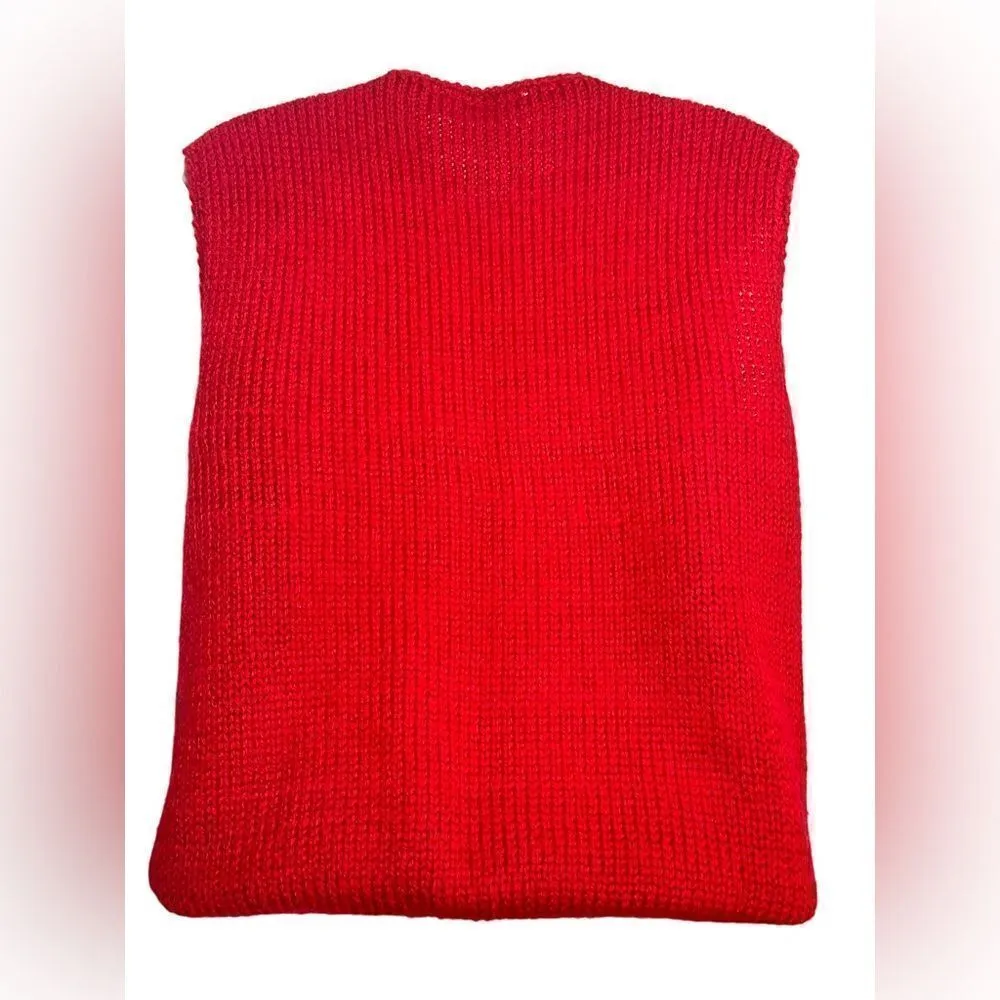 Vintage Crochet Cable Knit Sleeveless Vest Red Medium - Image 2