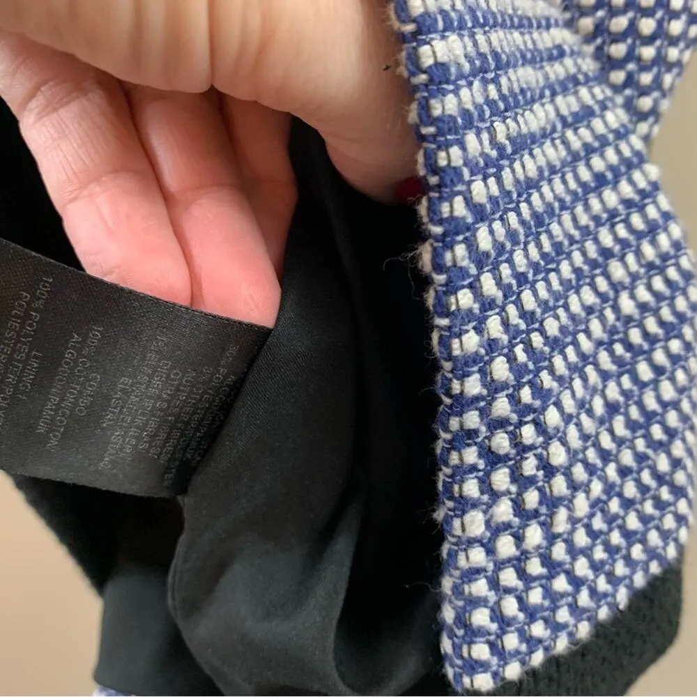 Anthropologie 4C Jacquard Tweed Navy/White Sleeveless A-Line Dress - Image 4