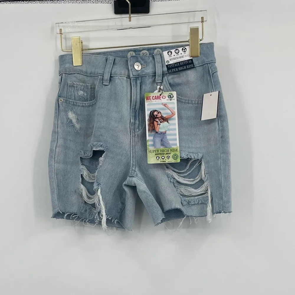 Rewash Super High-Rise Frayed-Hem Boyfriend Shorts in Indigo Antique Size 1 - Image 6