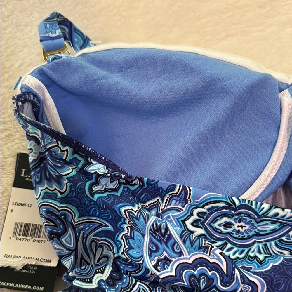 Lauren Ralph Lauren Blue Multi Paisley One Piece Skirted Bathing Suit Swim NWT - Image 8