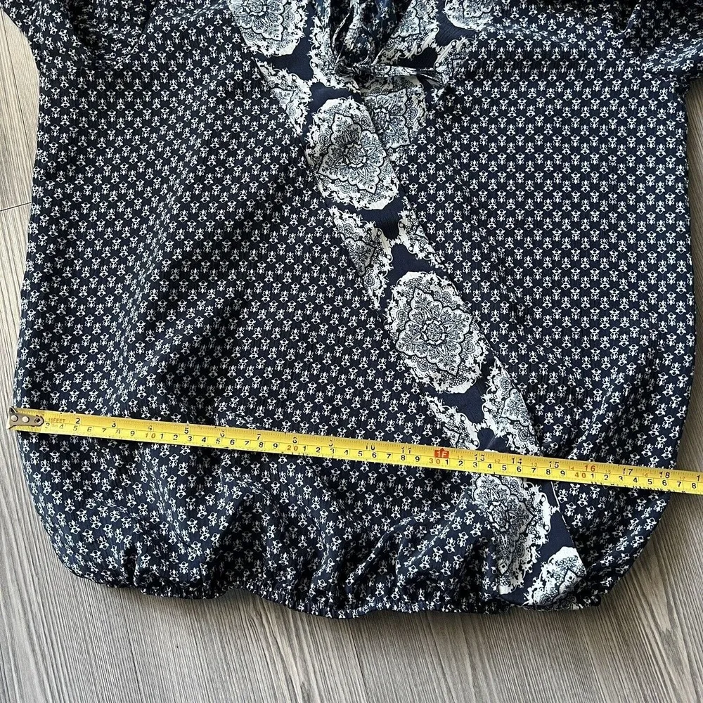 Knox Rose Shirt Womens Medium Boho Wrap Blouse Wide Bell Sleeves Blue - Image 7