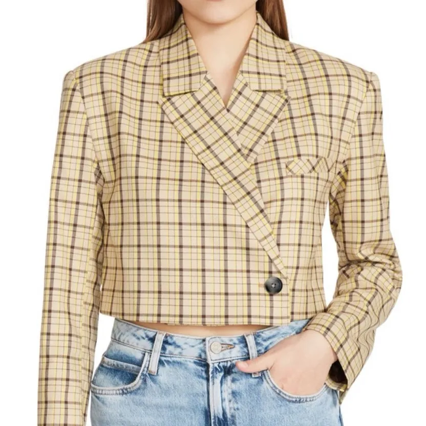 NWT Steve Madden Plaid Cropped Blazer Brown Plaid Mix - Image 4