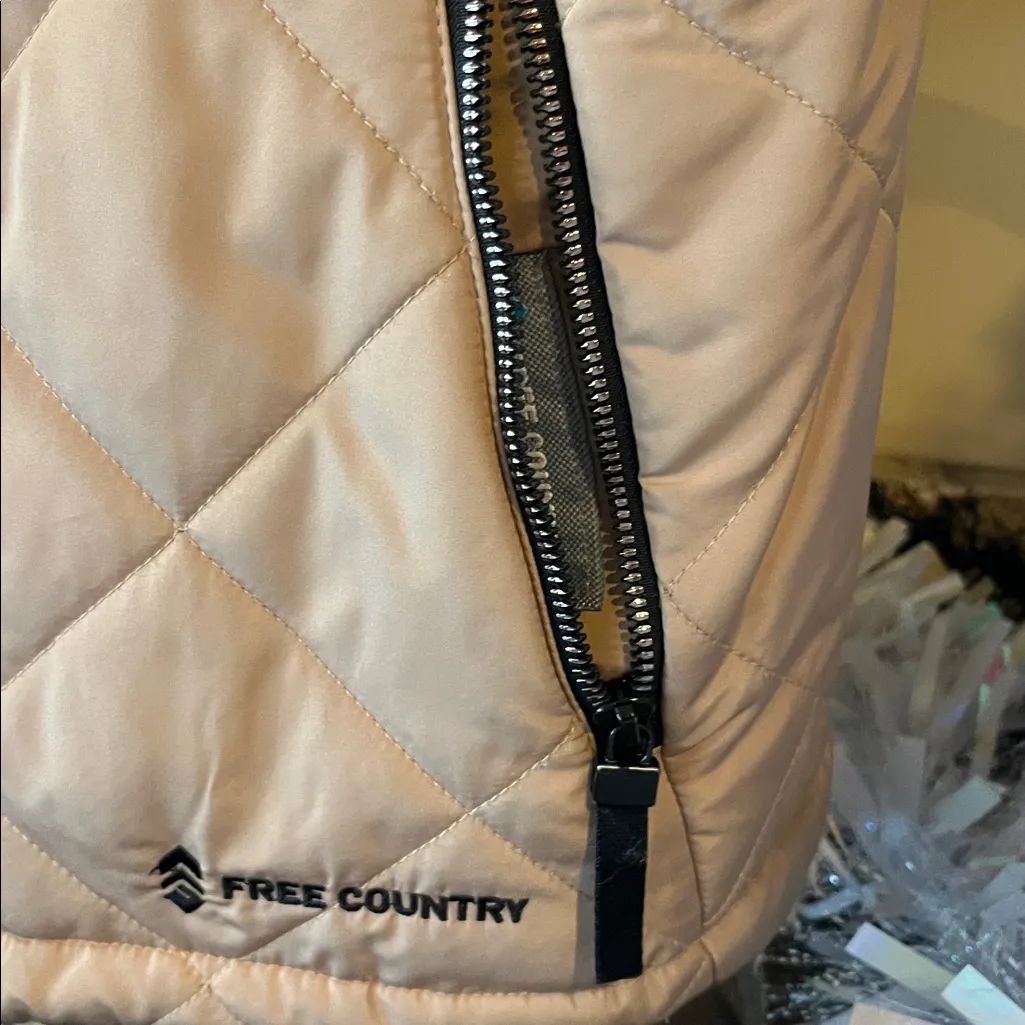 Puffer Vest Tan Reversible Frosted Sherpa Zip Ski Jacket Womens S Free Country - Image 8