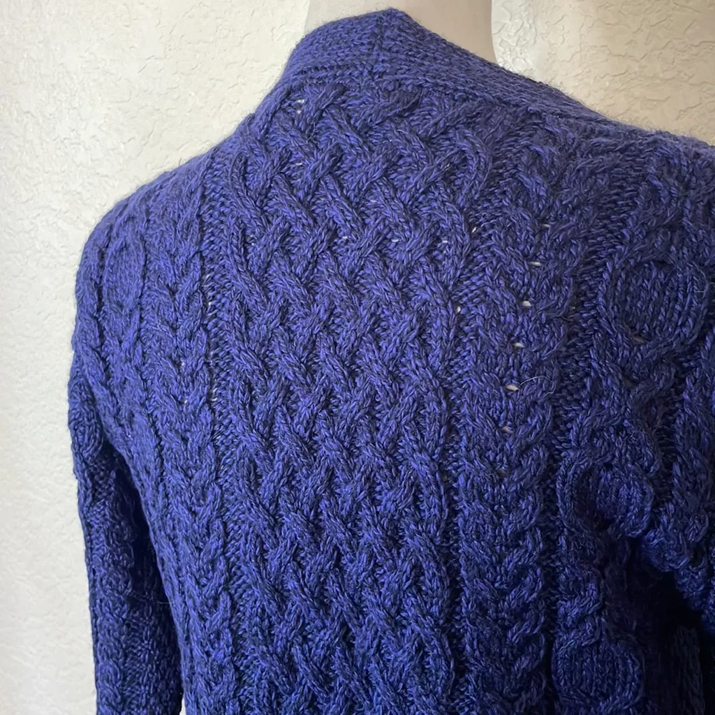 The Irish Store 100% Wool Cardigan Fisherman‎ Knit Sweater—Beautiful! XS Blue - Image 6