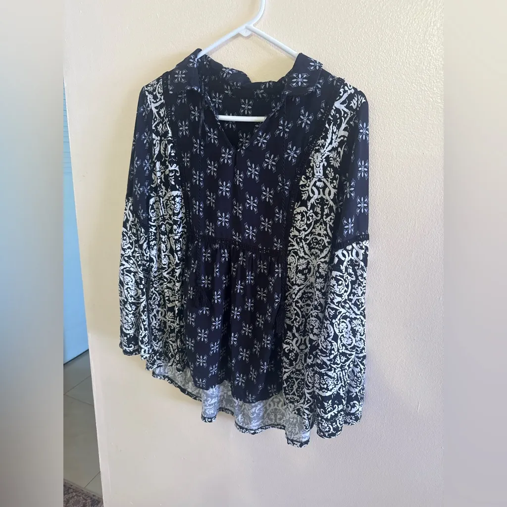 Floral black white tunic boho long sleeves blouse check the measurements - Image 9