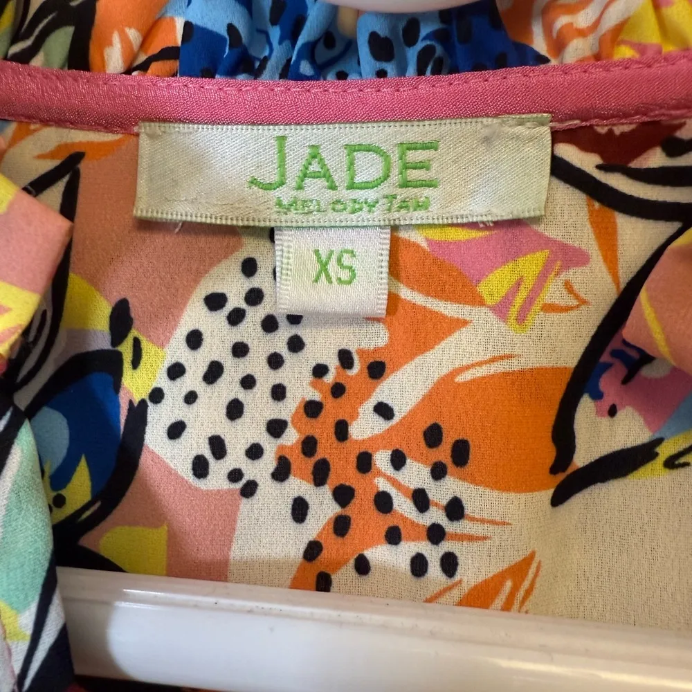 JADE | Melody Tam Colorful Floral 3/4 Sleeve Split Neck Blouse Women’s Size XS Blue - Image 8