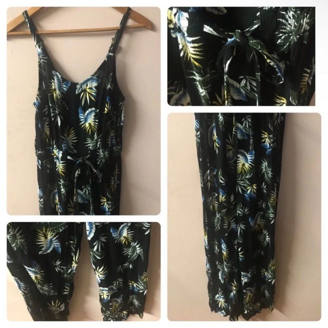 Black Tropical Leaf Print Wide Leg Jumpsuit Size XS - Image 5