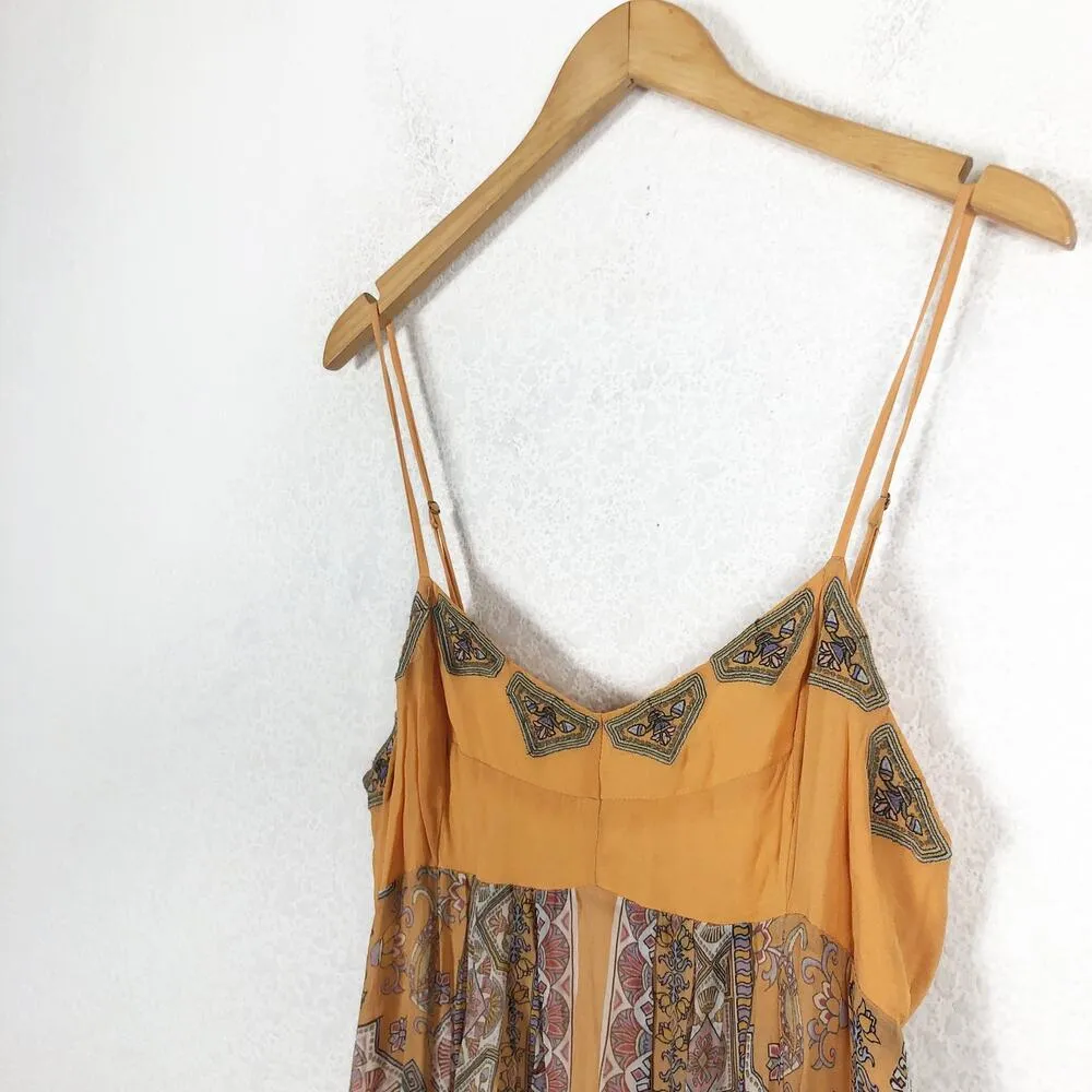 Anthropologie Calida Maxi Dress Size 12 Yellow Paisley Bohemian Cut Out Vacation - Image 8