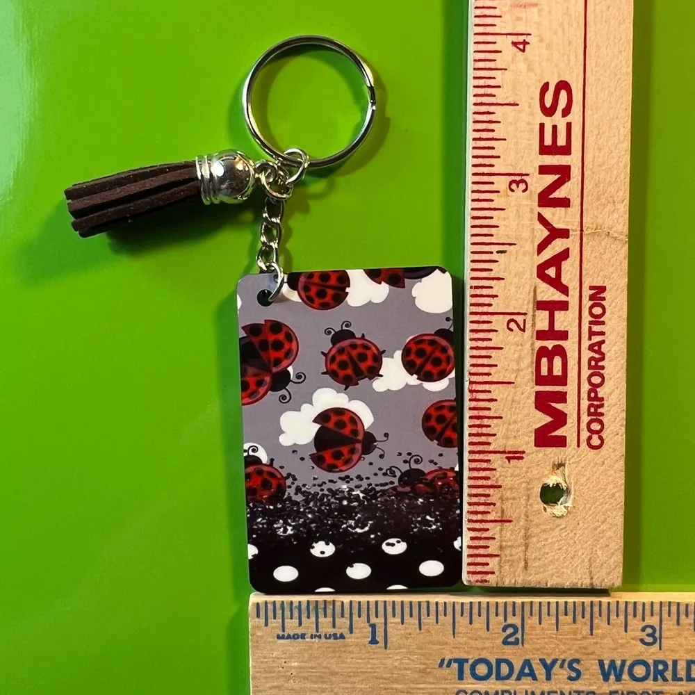 Ladybugs Black, Red And White Keychain With Tassel New - Image 2