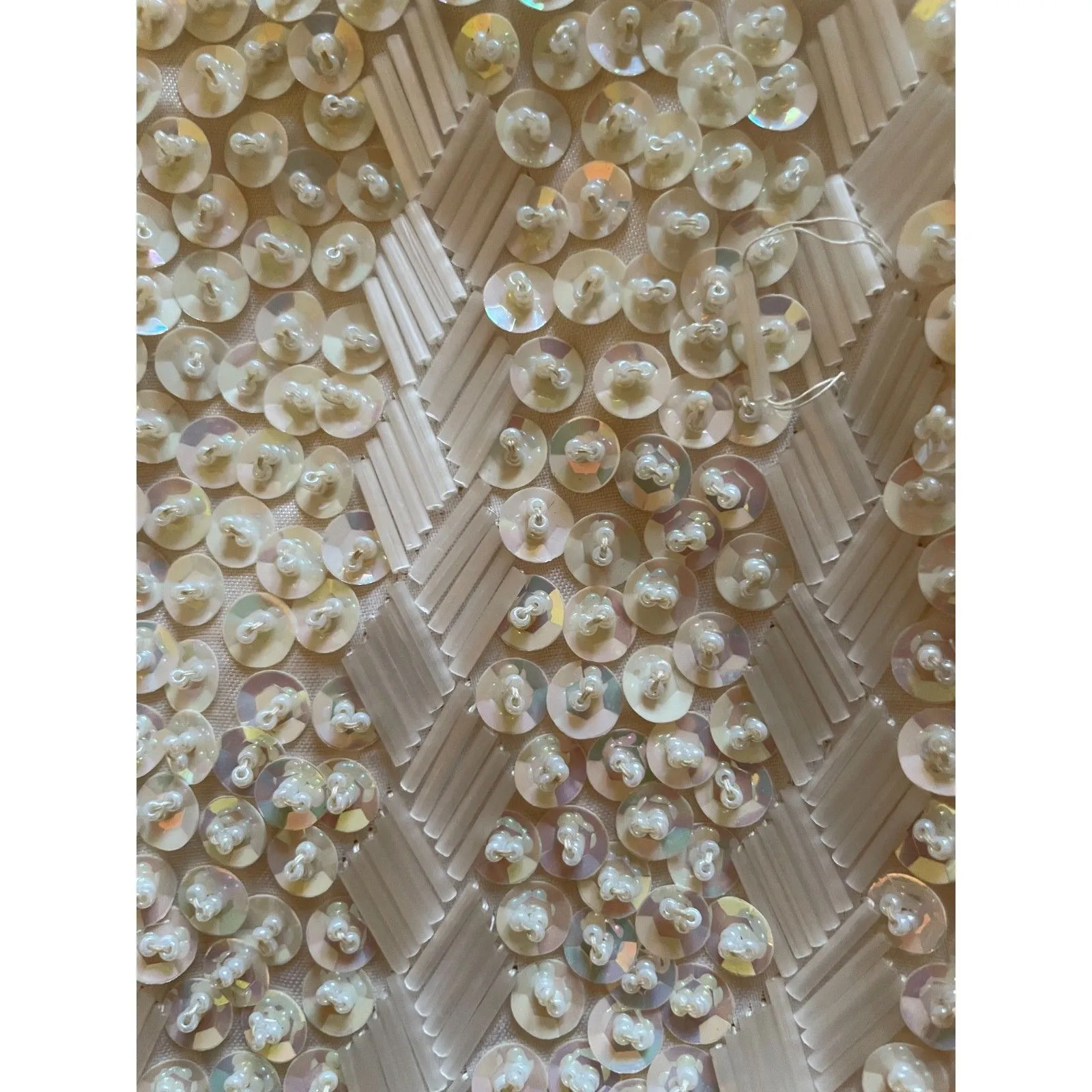 Vintage ivory sequined beaded evening bag gold kisslock chain strap glam retro - Image 9