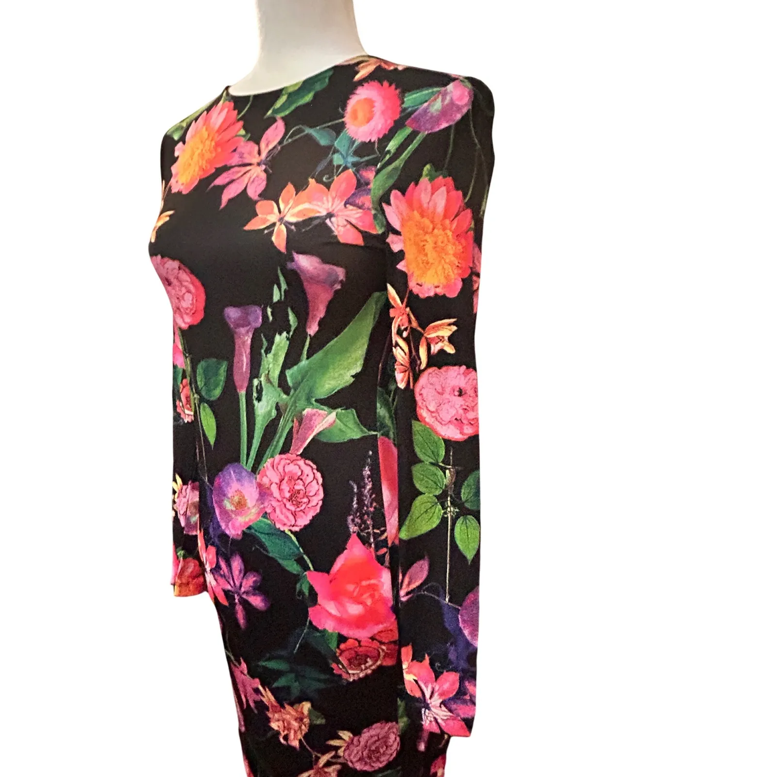 Venus Black Floral Print Long Sleeve Bodycon Dress Party Cocktail XS‎ - Image 4