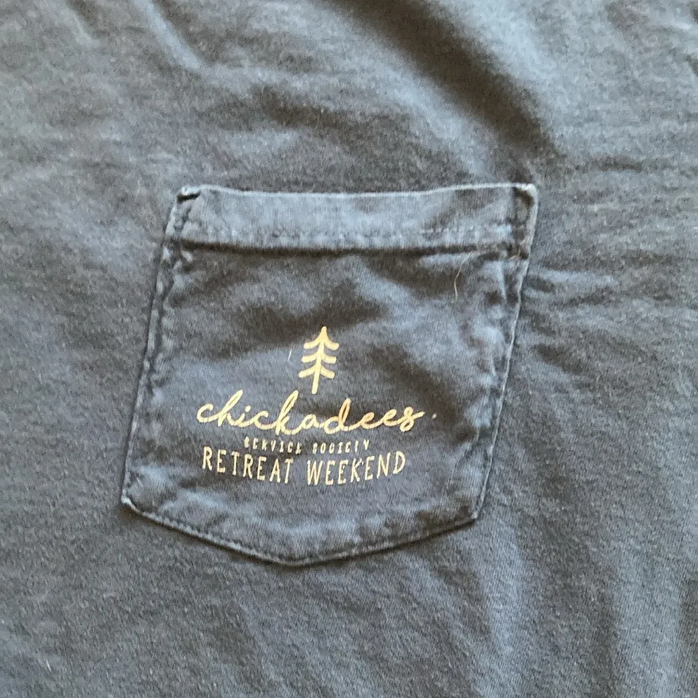 Comfort Colors Mountain Range Abstract Blue Teal Chickadees T-Shirt Medium EUC - Image 4