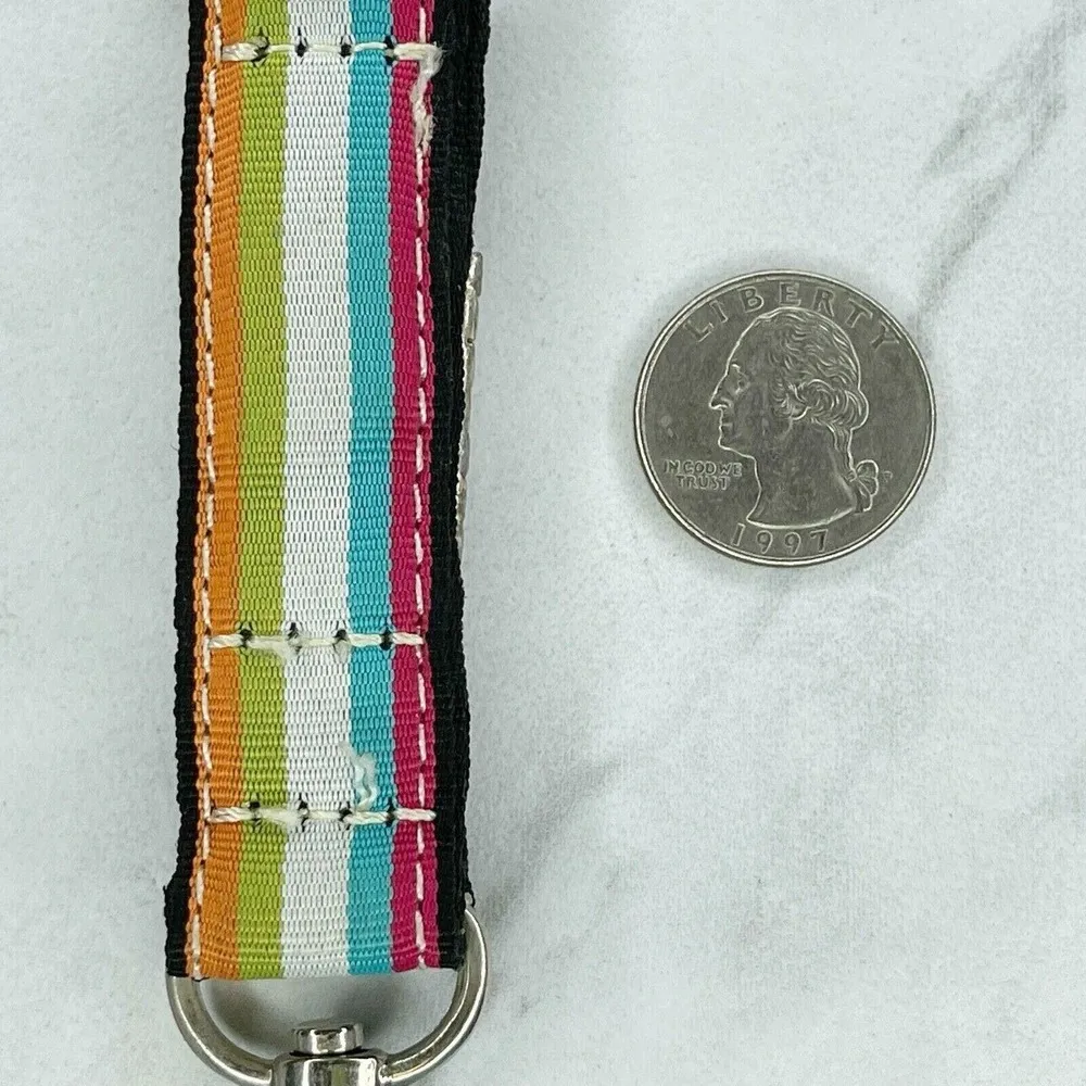 Rhinestone Buckle Striped Ribbon Keychain Keyring Key Fob - Image 3