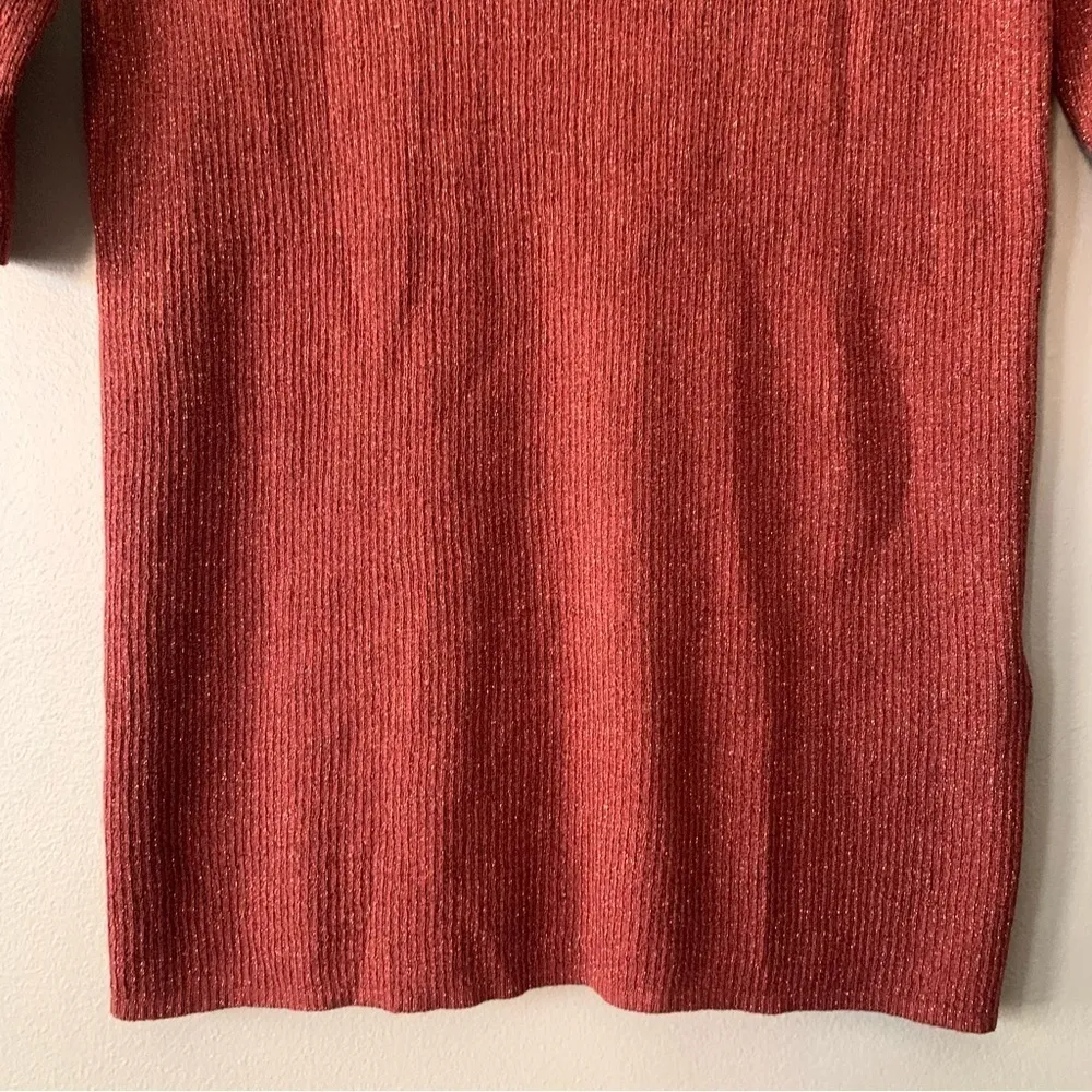 NWT Madewell Evening Sparkle Burnt Orange Ribbed Sweater Short Sleeve Top Small - Image 12