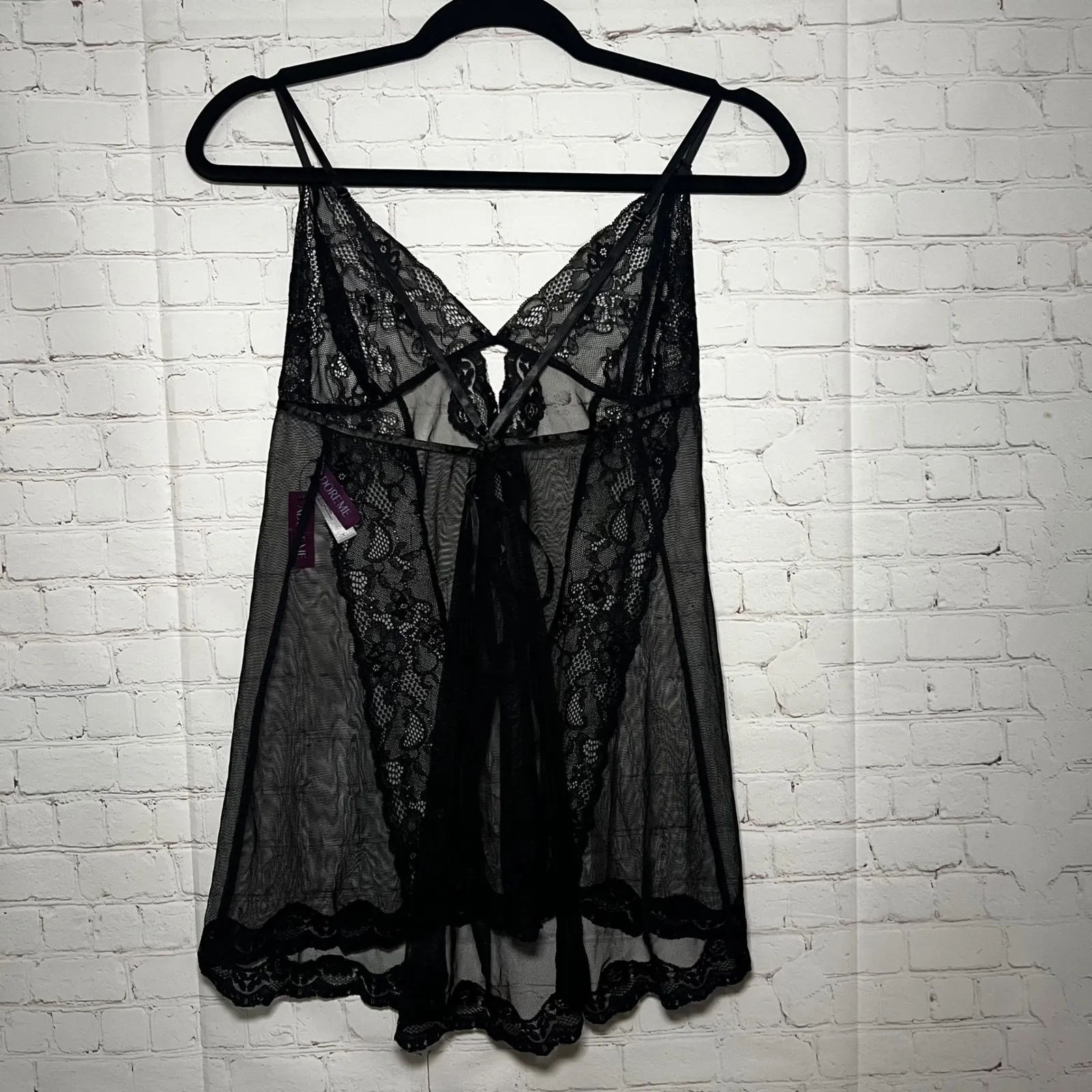 NWT Adore Me Alicia Black Lace Babydoll Chemise Teddy Lingerie Nightgown Size XL - Image 3