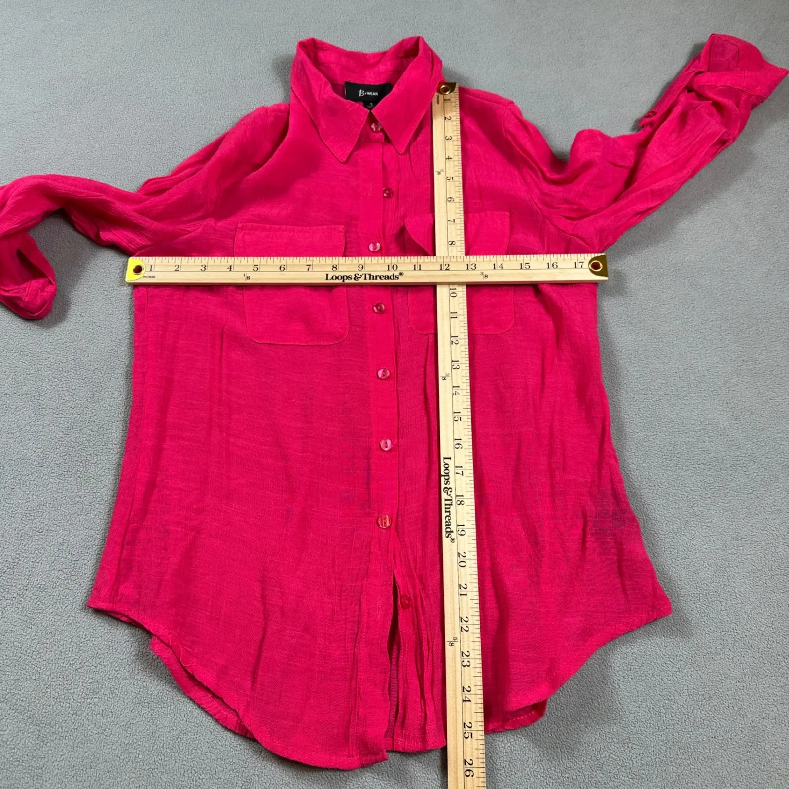 B Wear Top Blouse Small Womens Pink Button Down Roll Tab Sleeve Collar Shirt - Image 3