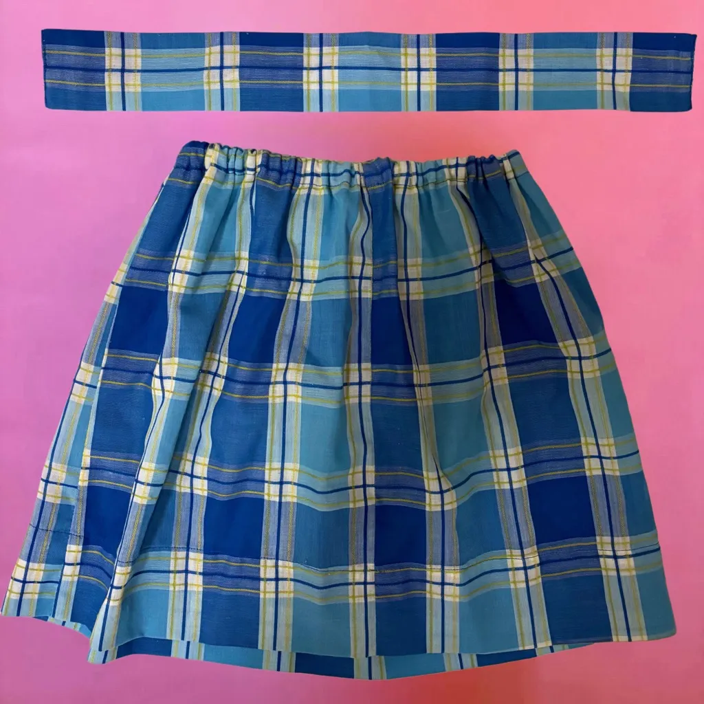 Vintage 60s Blue & White Plaid Mini Skirt w/ Matching Ribbon - Image 4