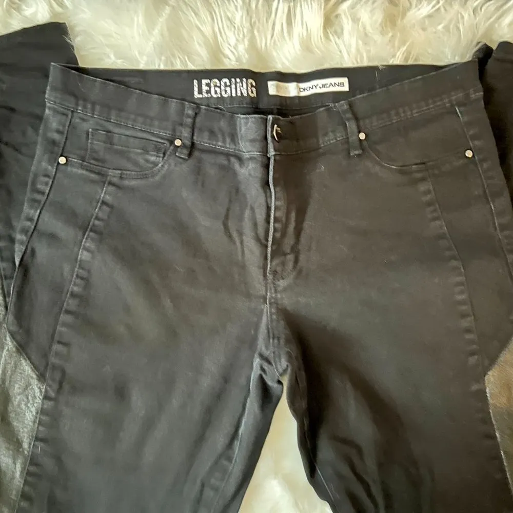 DKNY Jeans- Legging with Vegan Leather Trim Size 16 - Image 3