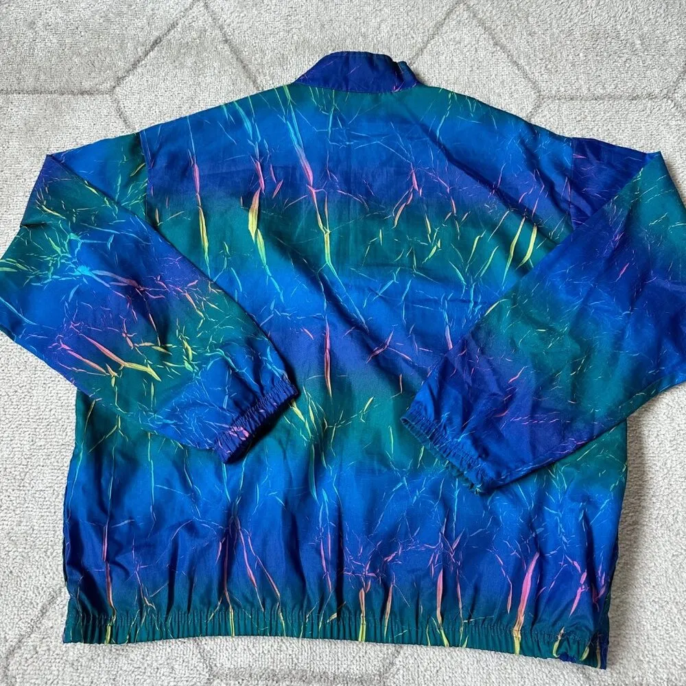 Vintage Unisex Surf Style Blue & Multicolored Neon Windbreaker OS - Image 4