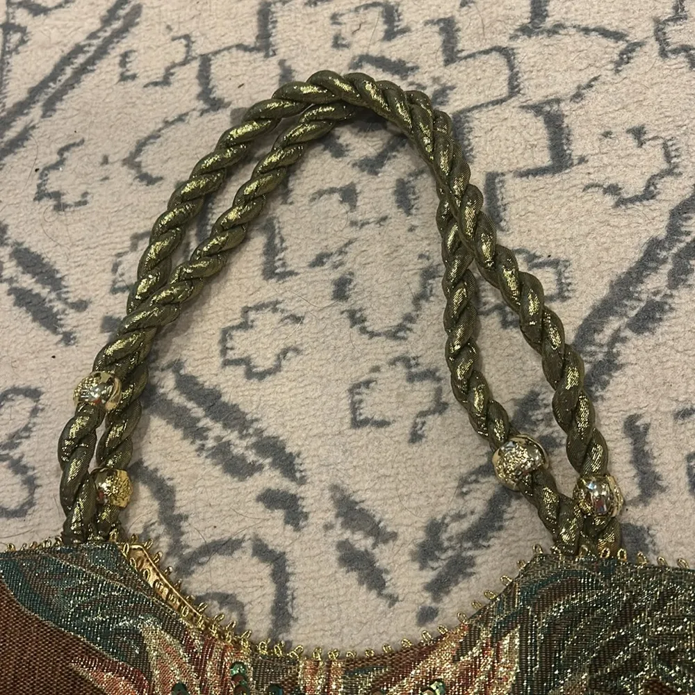 Vintage Bling Sequin Pineapple Sunflower Purse Brown - Image 4