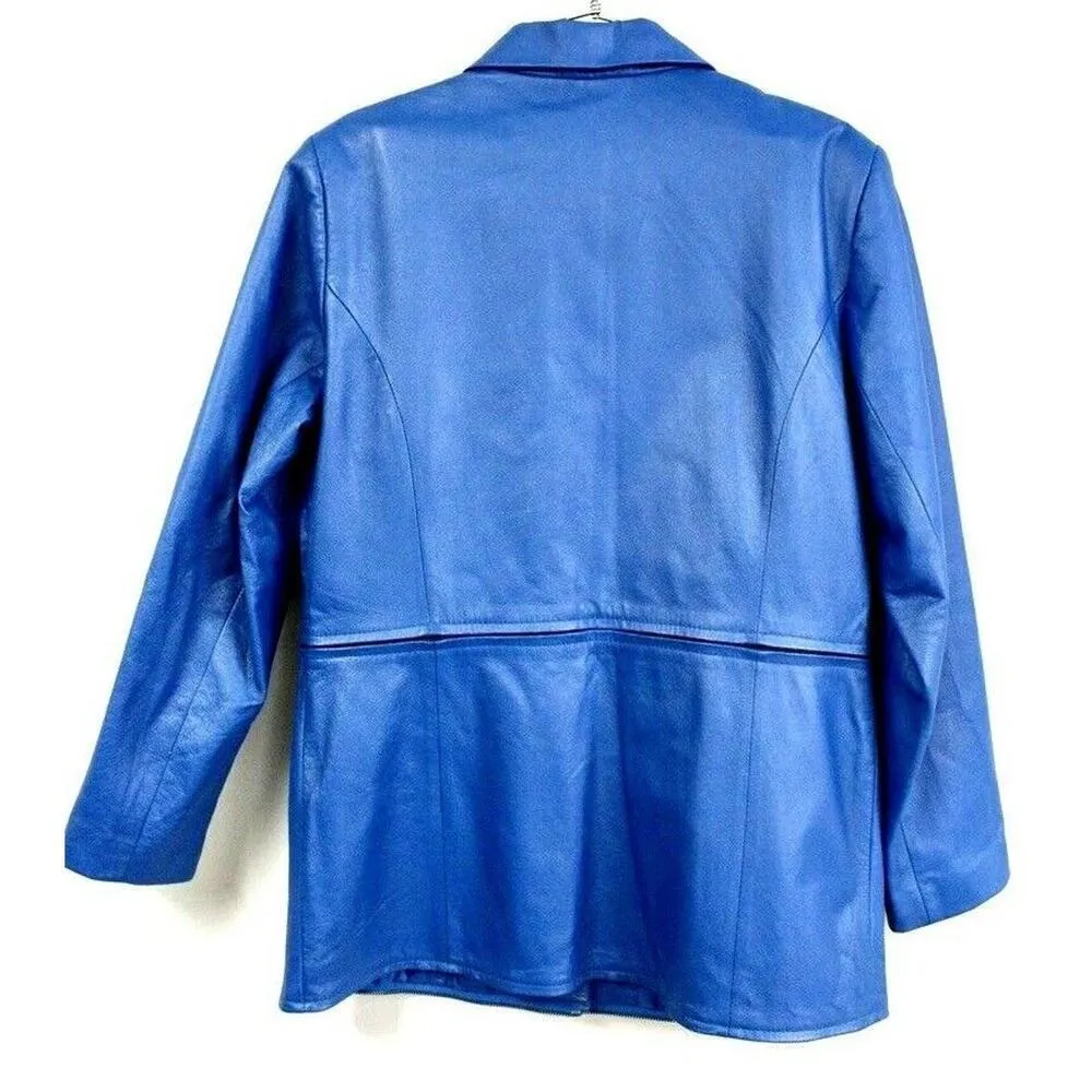 Retro Newport News 80s/90s Women LG Blue 2Way Convertible Cropped Leather Jacket - Image 5