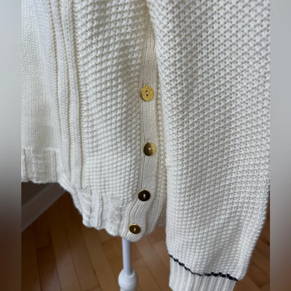 The Reeds x J. Crew Ivory Cable Knit Side Button Mockneck Sweater Size Large - Image 8