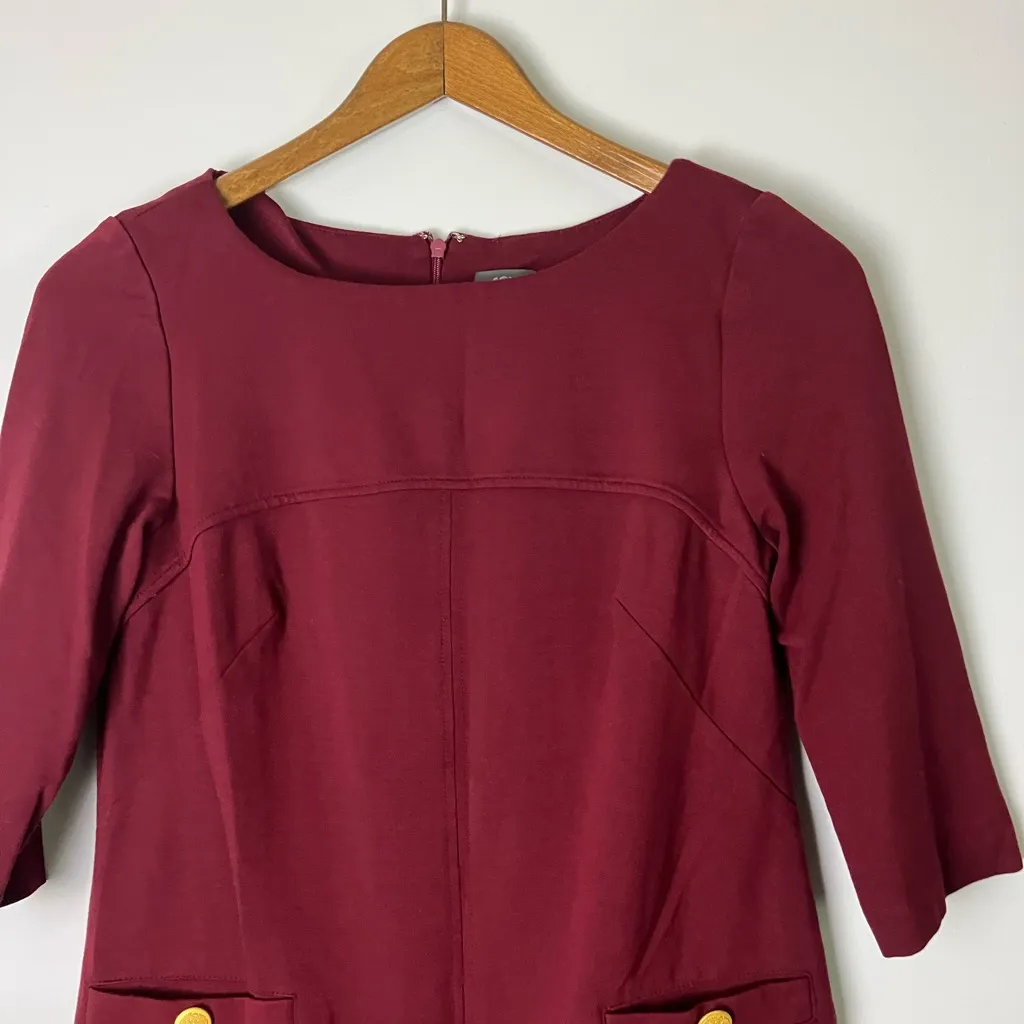 Vince Camuto Red Burgundy Shift Round Neck 3/4 Sleeve Dress - Image 3