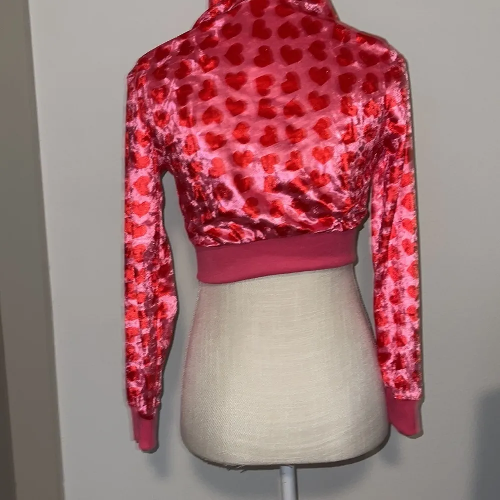 NEW Heart Print Y2K Cropped Hooded Velous Sweater Blue Only Small *Jacket* Punk Size undefined - Image 10