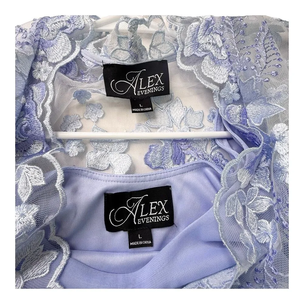 Alex Evenings 3/4 Sleeve Embroidered Twinset CAMI TOP & JACKET Women's LG Blue - Image 4