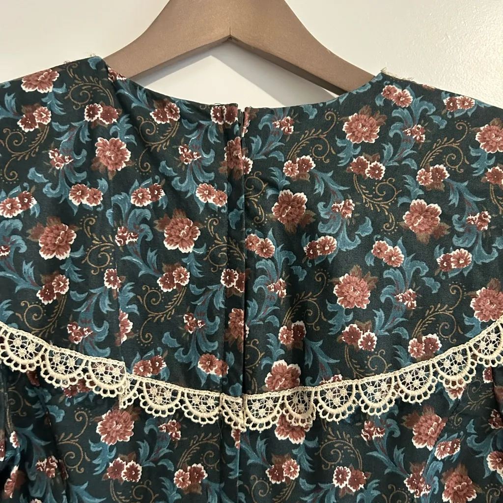 Gunne Sax Vintage Jessica McClintock Floral Prairie Dress Blue Green Size 7 - Image 11