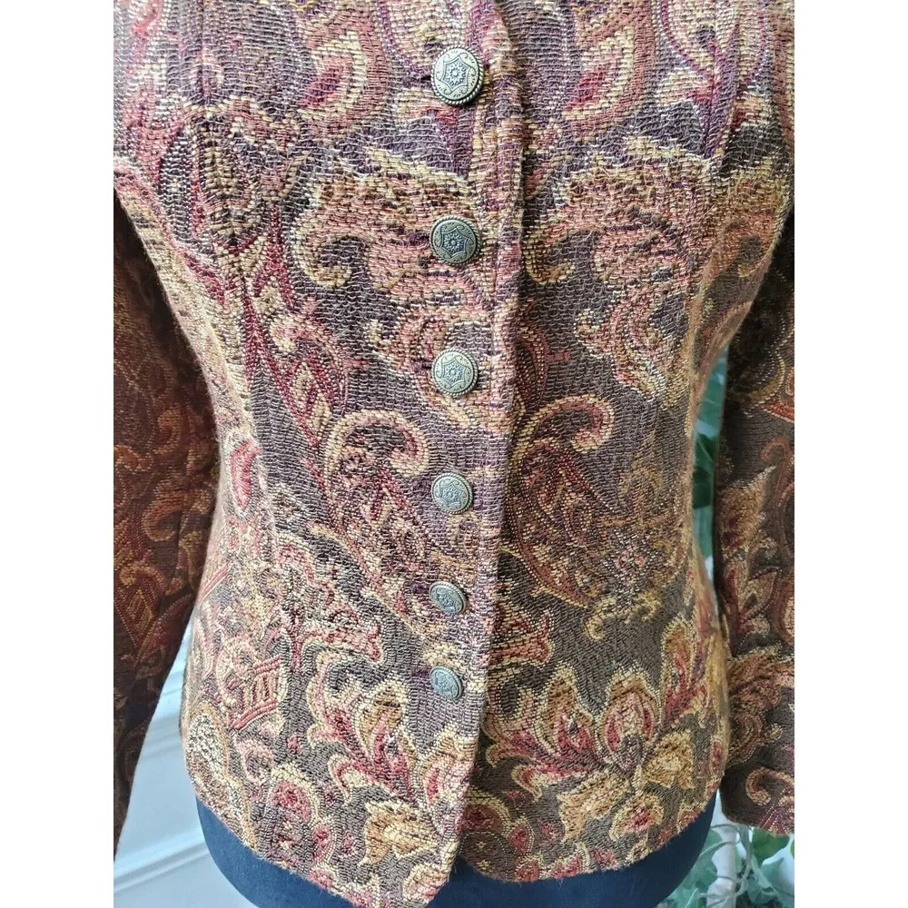 Sag Harbor Womens Brown Paisley Tapestry Button Front Jacket Blazer Size 10P - Image 3