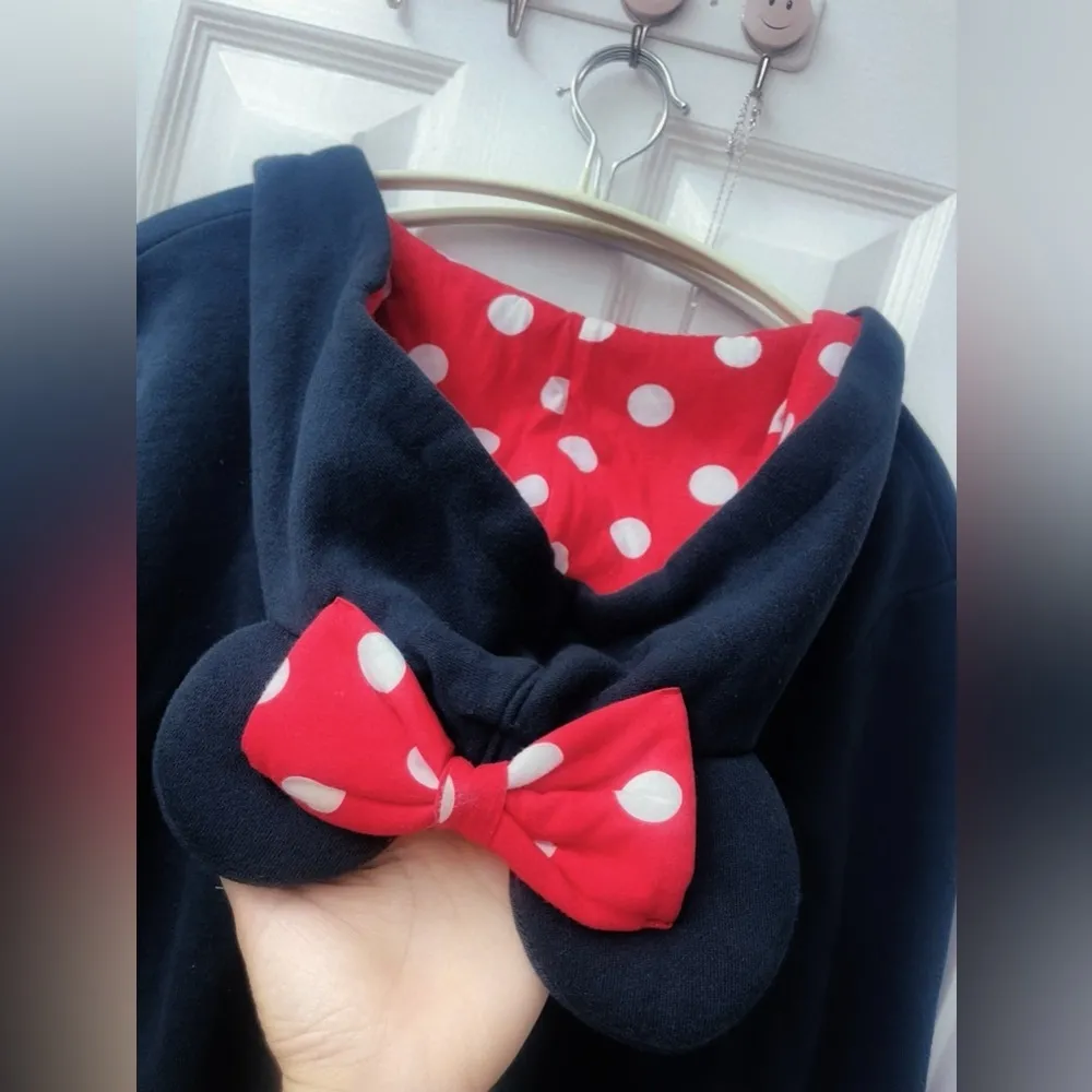 Womens Black Disney attire Minnie Mouse Ears Black Hoodie Full Zip Sweatshirt S - Image 7