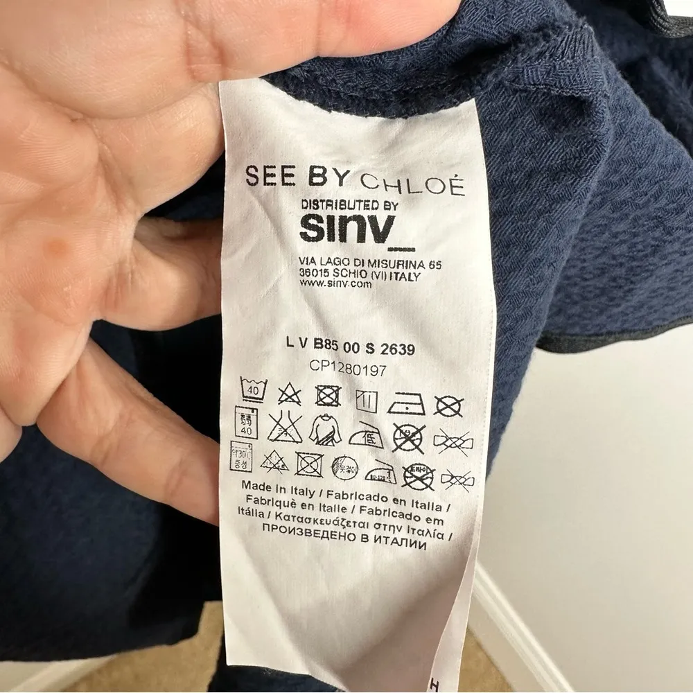 See By Chloe  Textured Shift Mini Dress in Navy Blue - Image 7