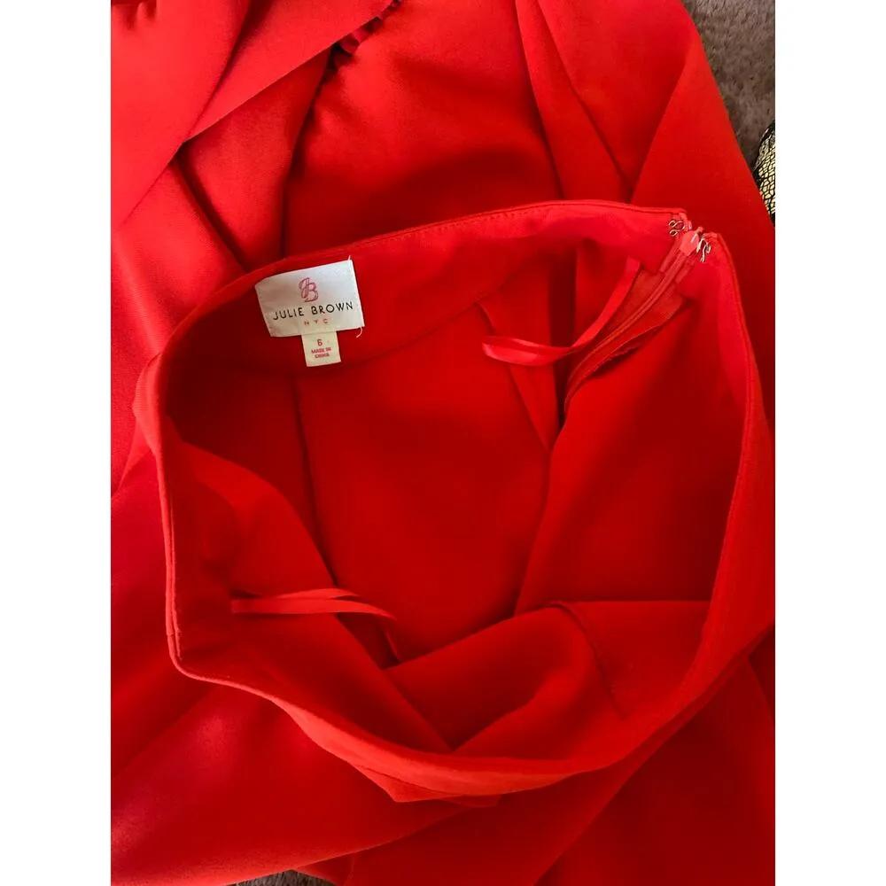 JB Julie Brown New York Red Palazzo Ruffle Bottom Career Dress Pants 6 EUC - Image 7