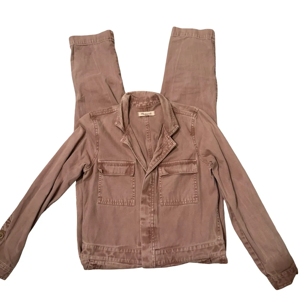 Madewell Long Sleeve Denim Jumpsuit in Dried Rosebud Utility Overalls, Sz S - Image 8