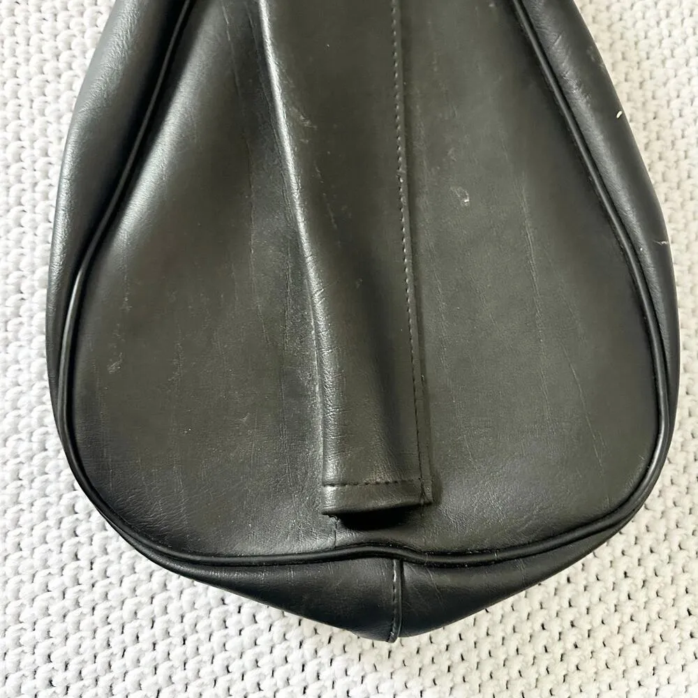 Vintage Black Faux Leather 60s Teardrop Travel Case Center USA Zipper Top Handle - Image 5