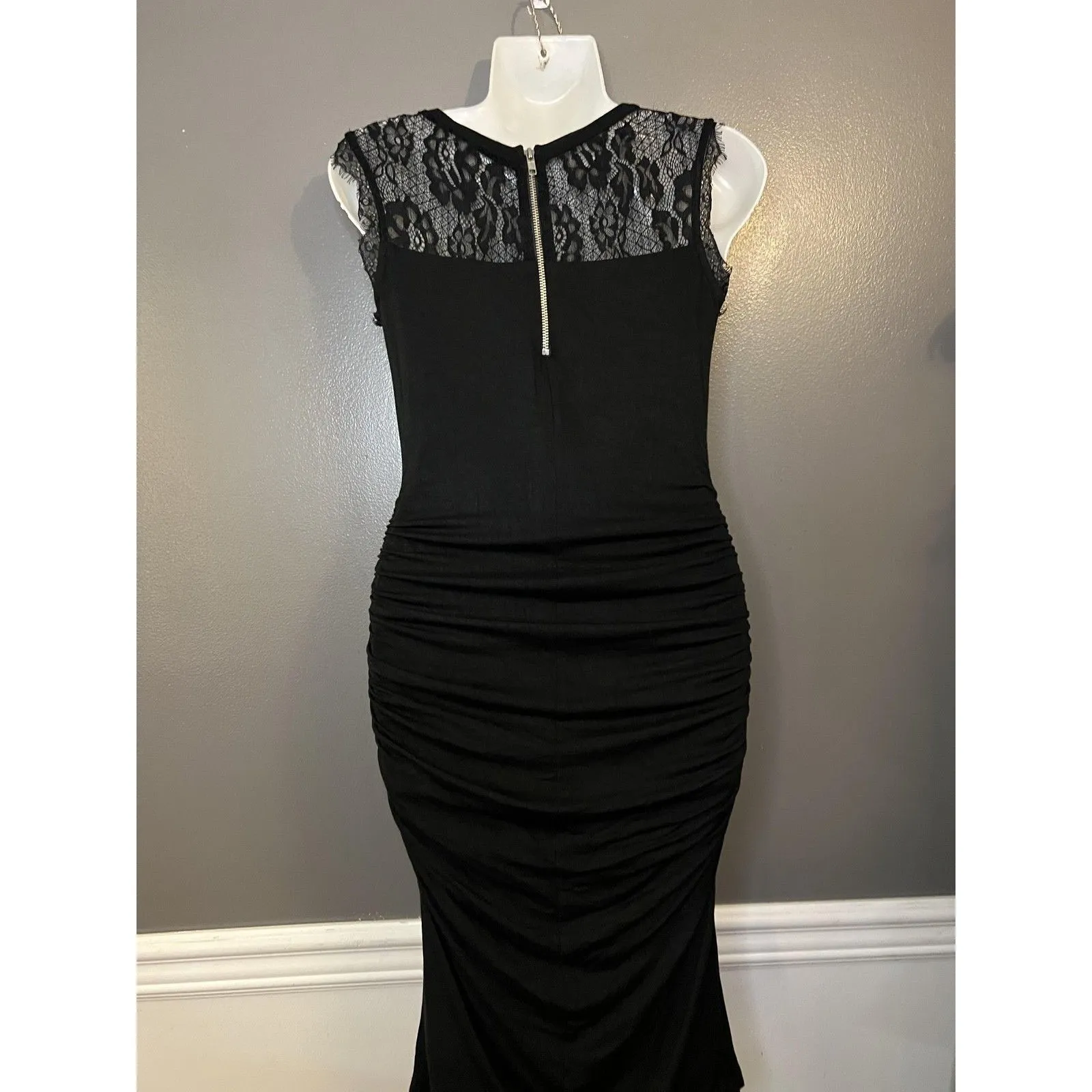 KUT From The Kloth Dress Womens 0 Black Lace Ruched Bodycon Midi Party Cocktail - Image 6