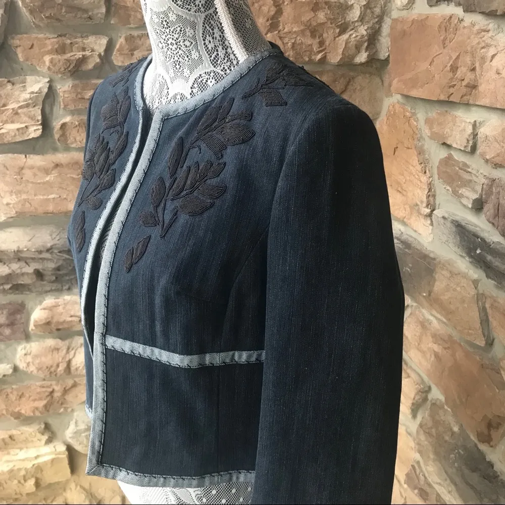 Worth Embroidered Floral Petite Denim Jacket Blue Size 12P - Image 7