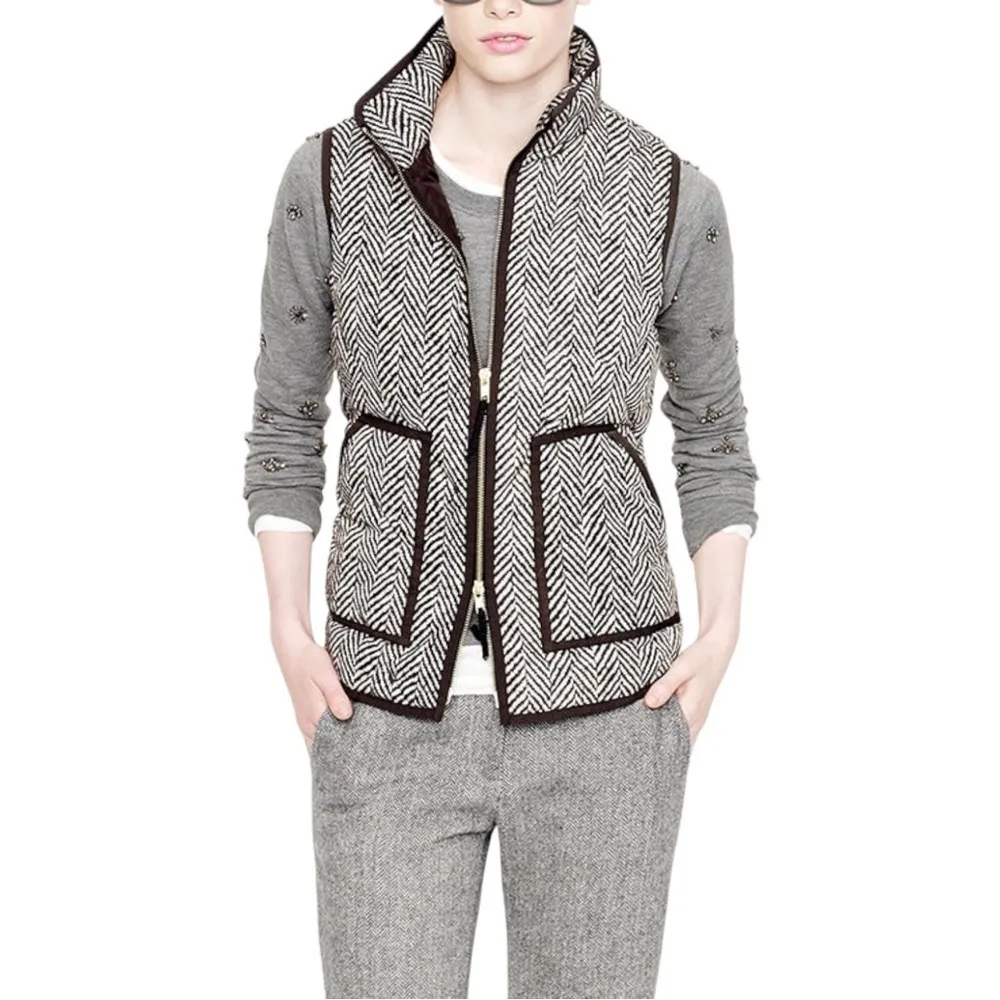 J. Crew Herringbone Quilted Puffer Vest XXS Black White Classic Preppy Oversized - Image 7