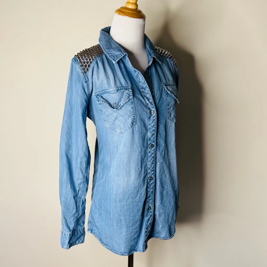 Rails Silver Studded Chambray Button Down Shirt - Image 2