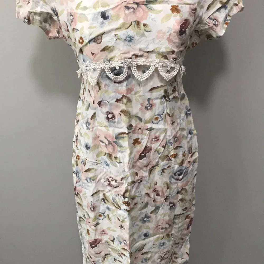 DJI Vintage Floral Dress 80s 90s Shoulder Pads Size 4 - Image 3