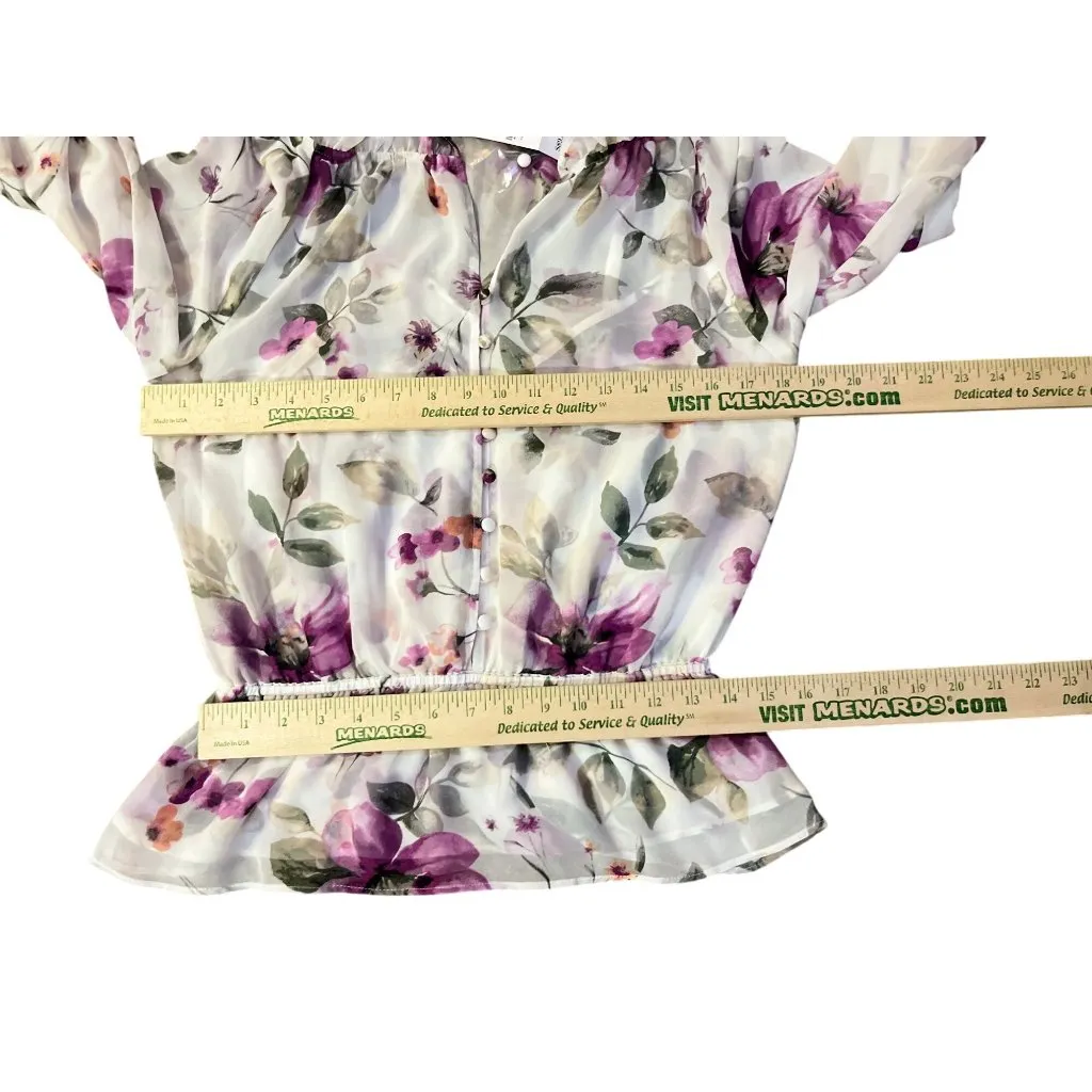 White House Black Market Womens 6 Floral Blouse Ecru Violet Ruffle + Tank NWT - Image 10