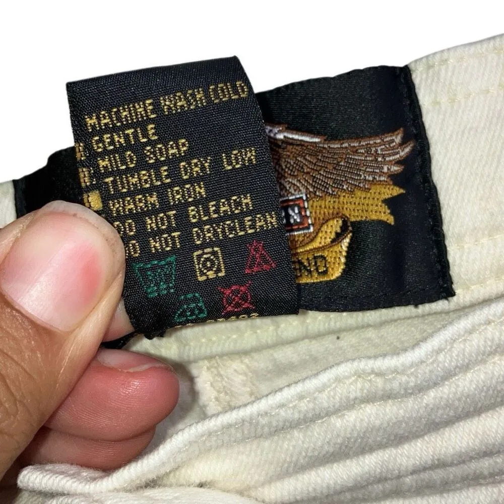 419. Vintage Harley Davidson high rise jeans size 12 in off white - Image 3