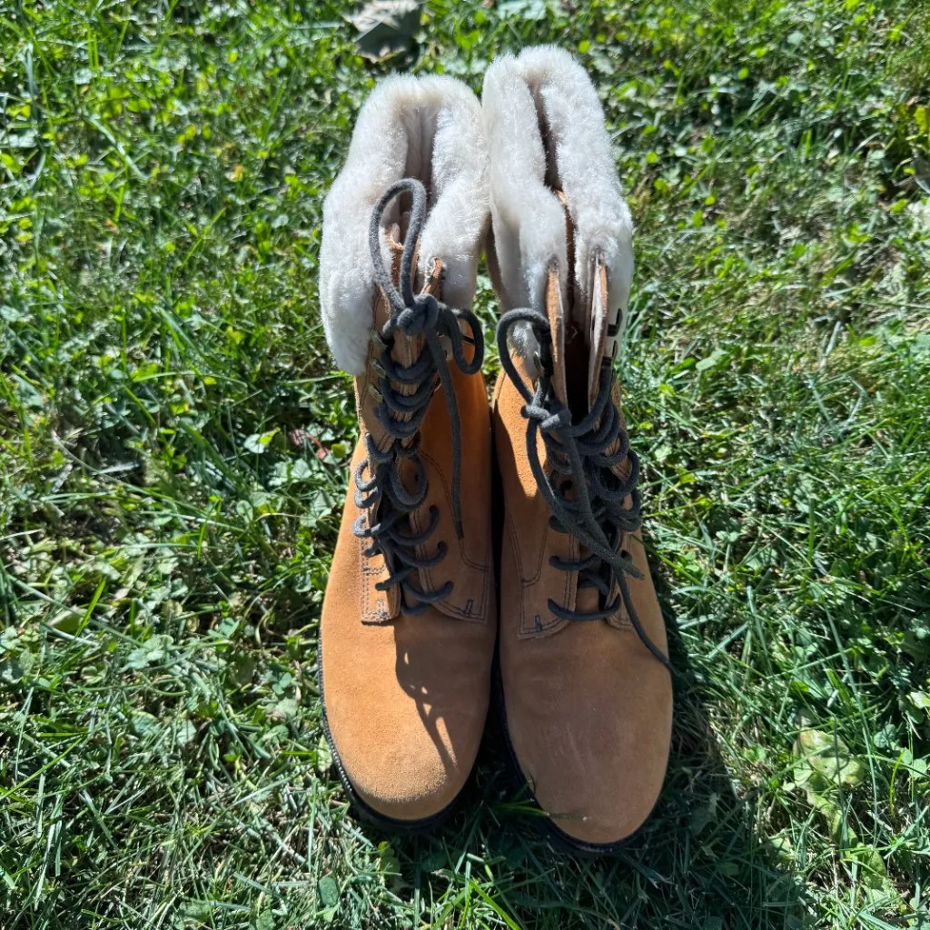 Cole Haan Nike Air Faux Fur Trim Brown Waterproof Lace Up Boots - Image 2