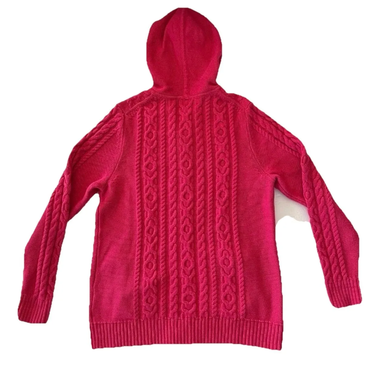 LL Bean Pink Double L Mixed Cable Full Zip Hoodie Pockets Cotton Sweater SMALL - Image 7