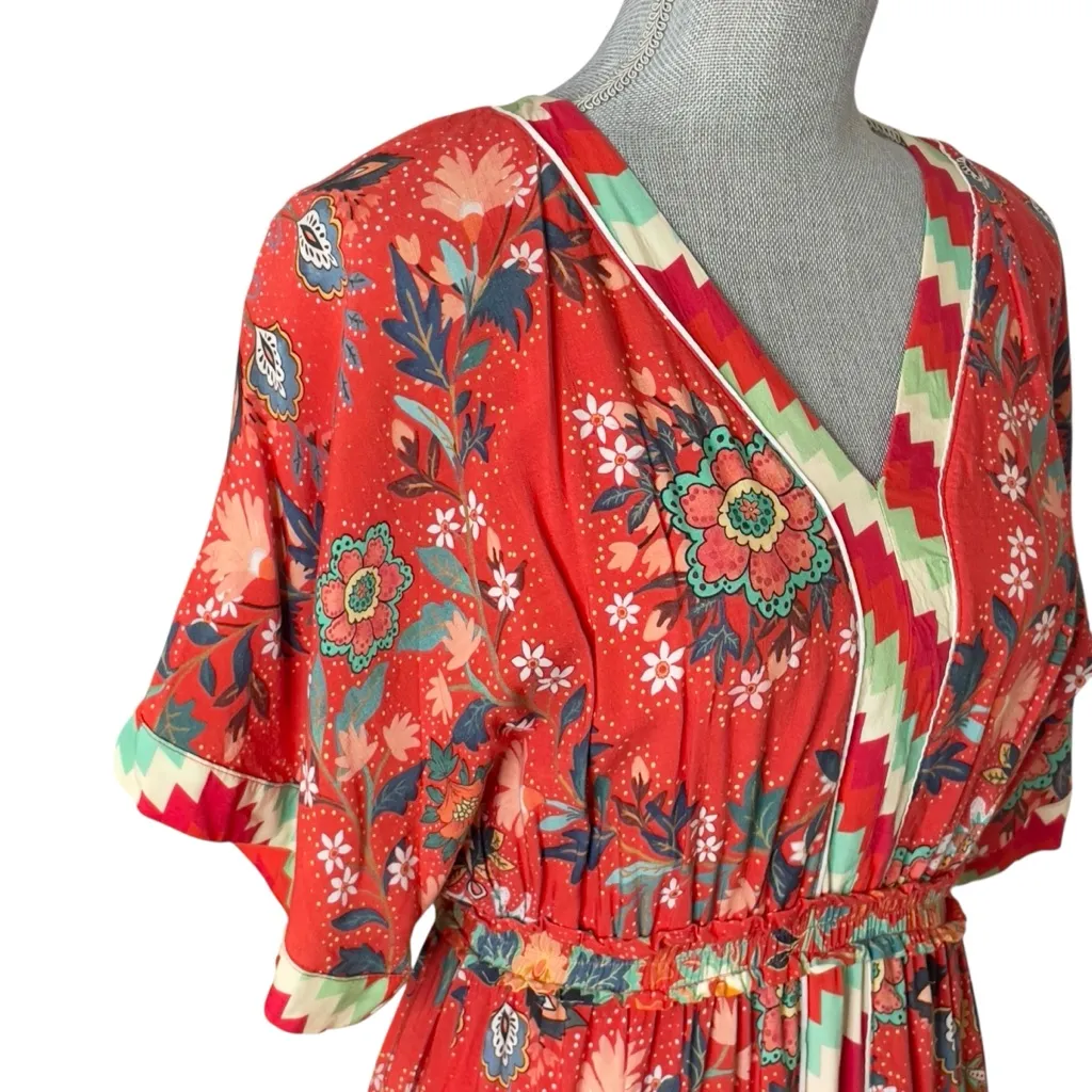 Farm Rio Floral Red Dress Anthropologie Red and White Geometric Dress XS petite - Image 7