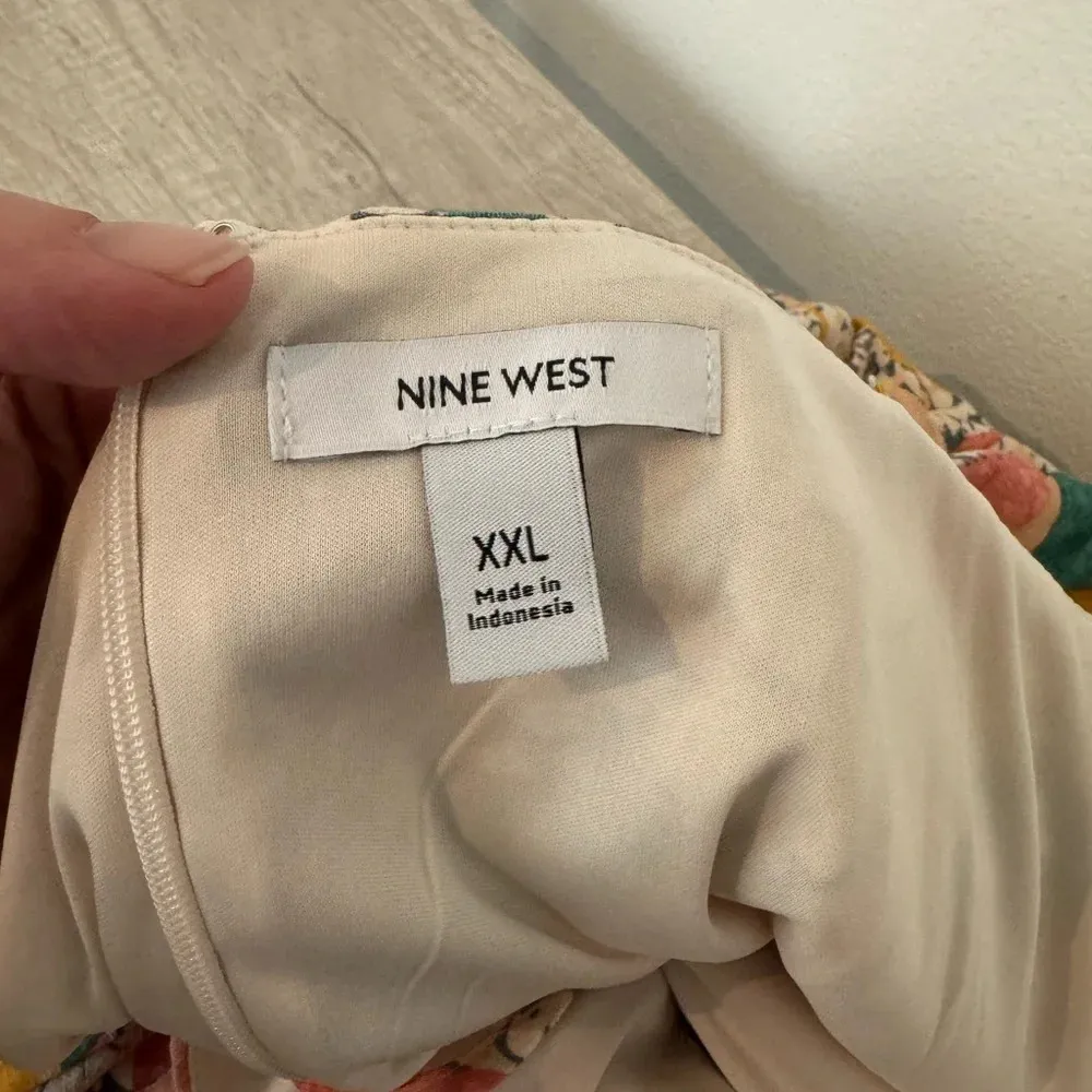 Nine West CRACKLE LEAVES CORAL SIDE TIE FAUX WRAP MINI SQUARE NECK DRESS Sz XXL - Image 8