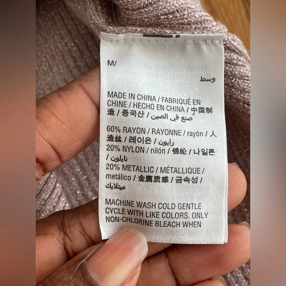 Material Girl Lurex Rose Metallic Bell Sleeved Ribbed Sweater Dress Juniors Sz M - Image 9