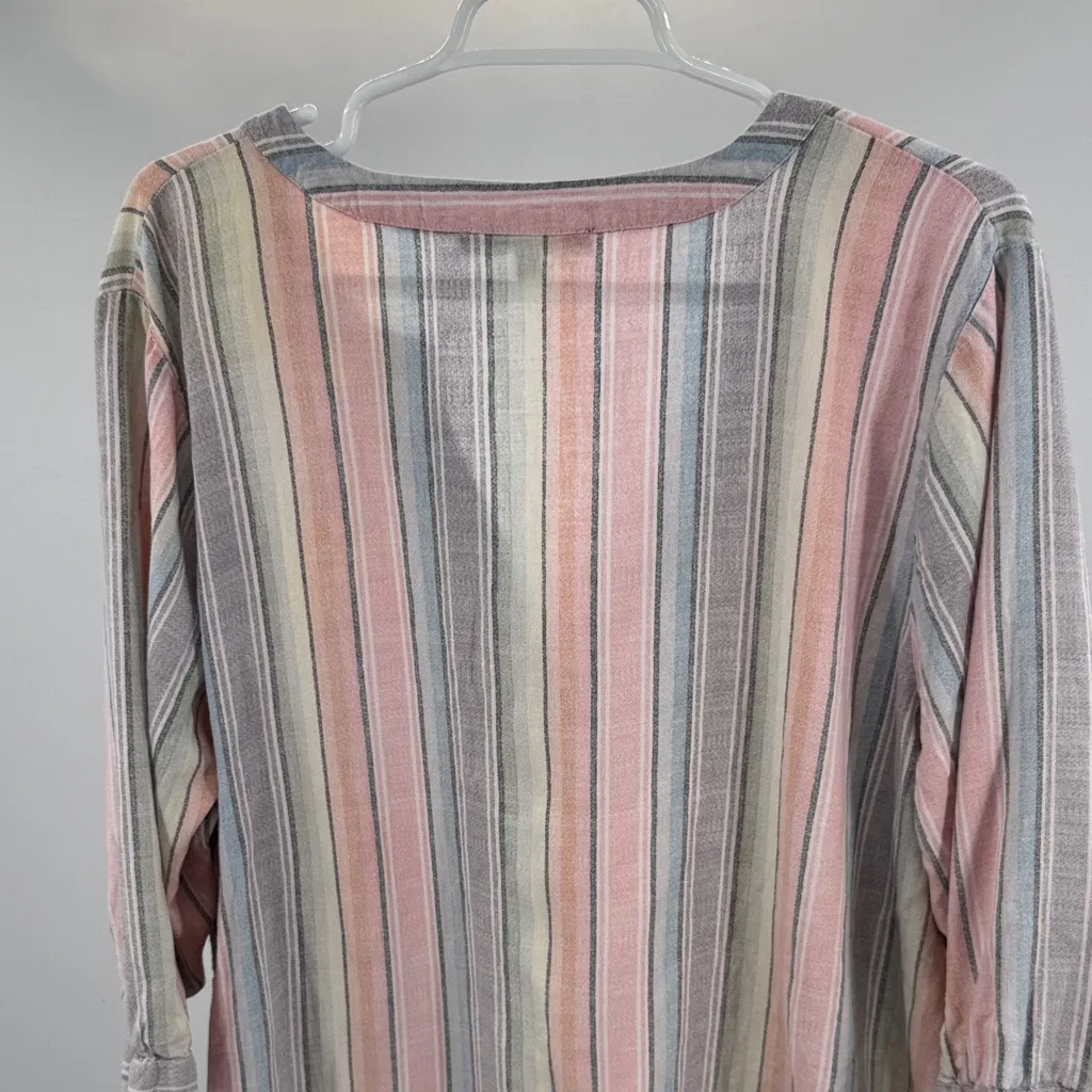 Tahari Multicolor Striped linen blend popover pastel rainbow 2X 3/4 sleeve - Image 3